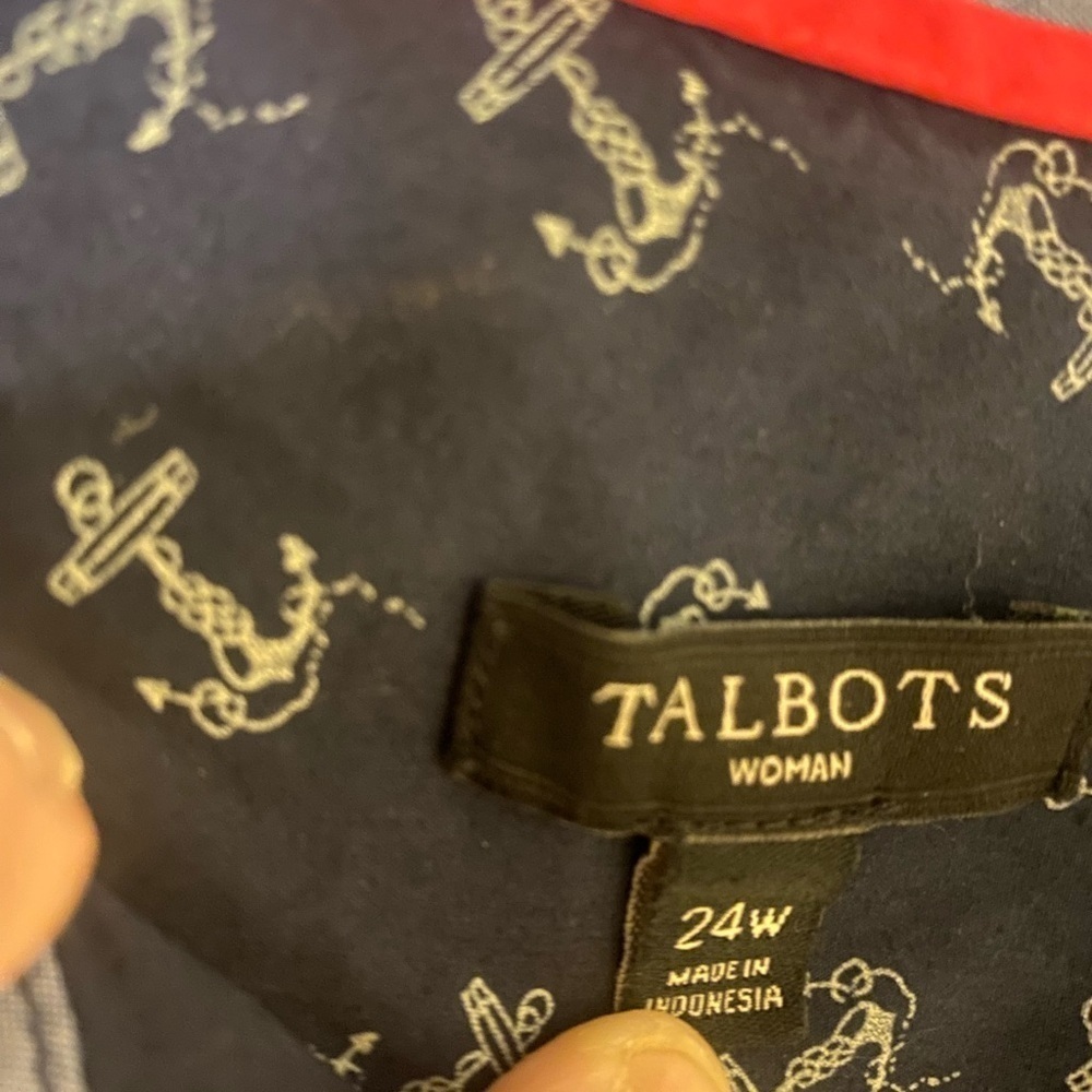 Talbots Navy Blue Blouse with White Pattern - Picture 2 of 3
